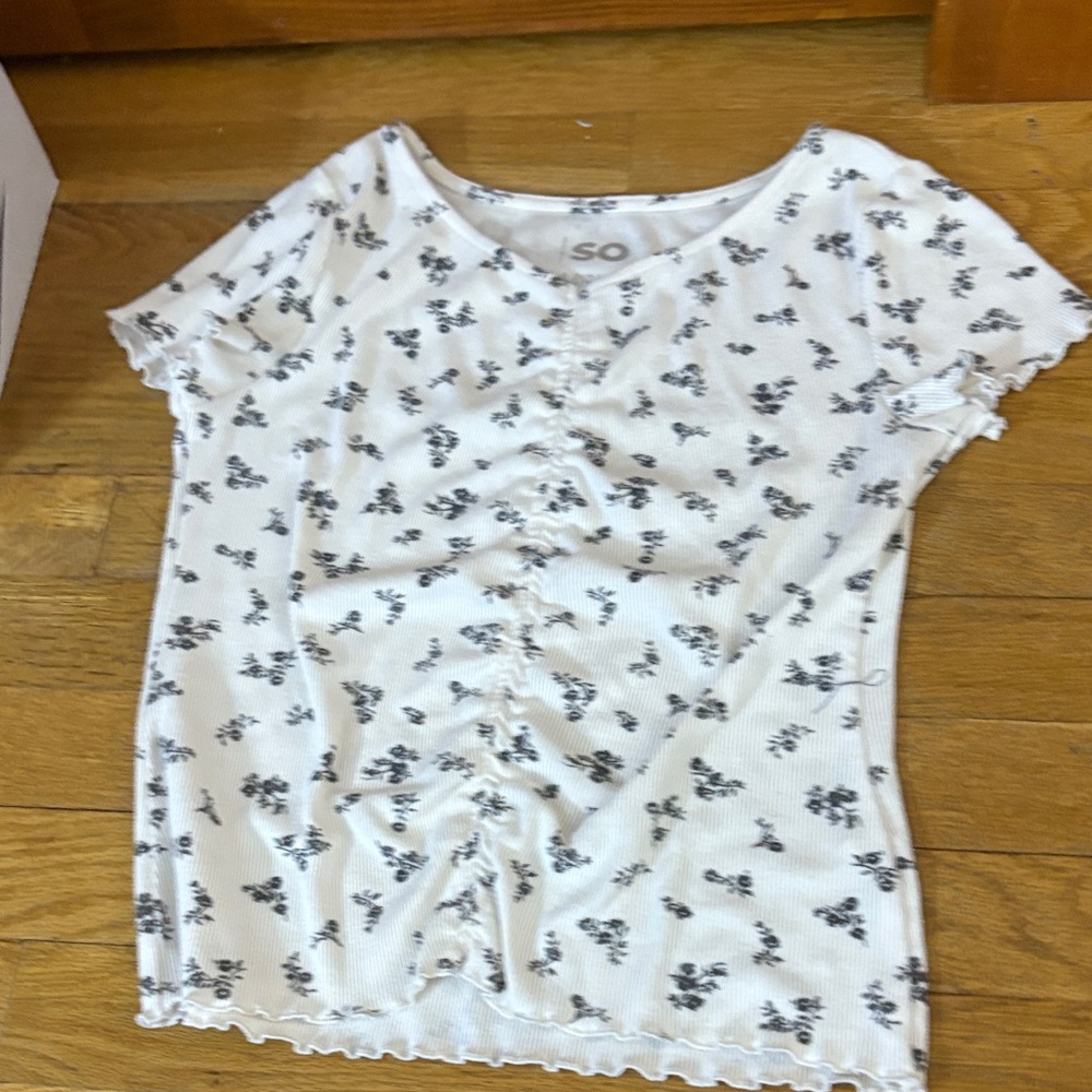 SO White Top with Black Floral Design